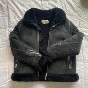 The Arrivals Shearling Moto Suede Jacket